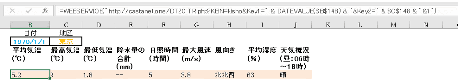 webservice関数で各種気象情報が取得できます。